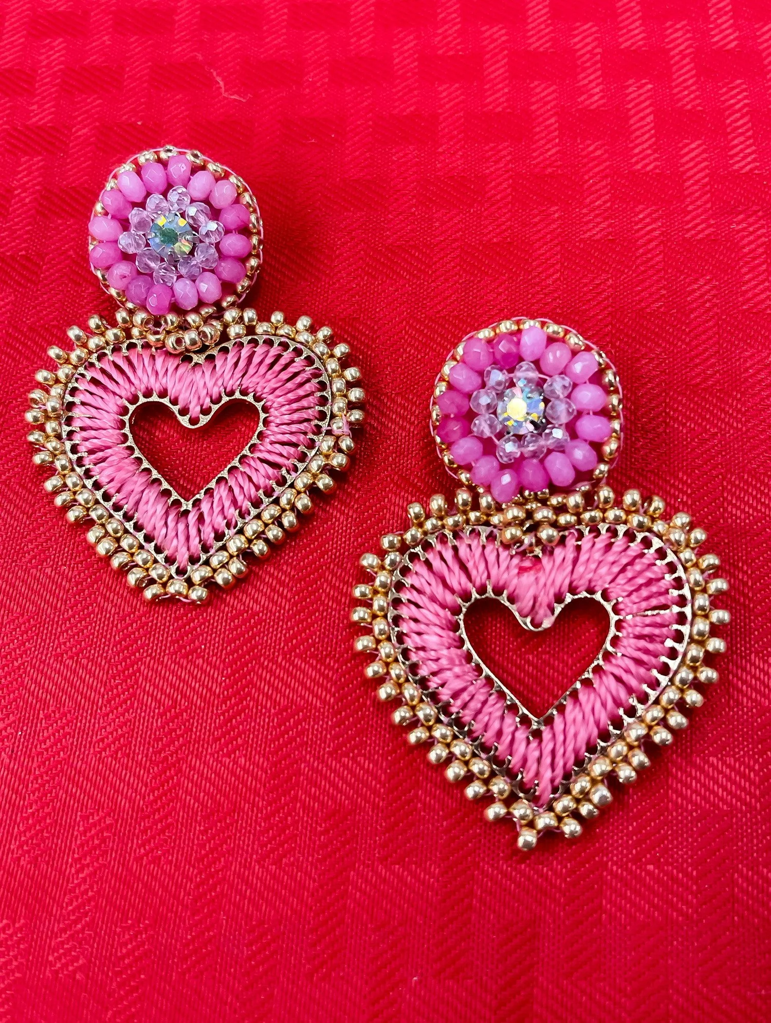 Valentine Pink Heart Earrings — Rouge Hoops
